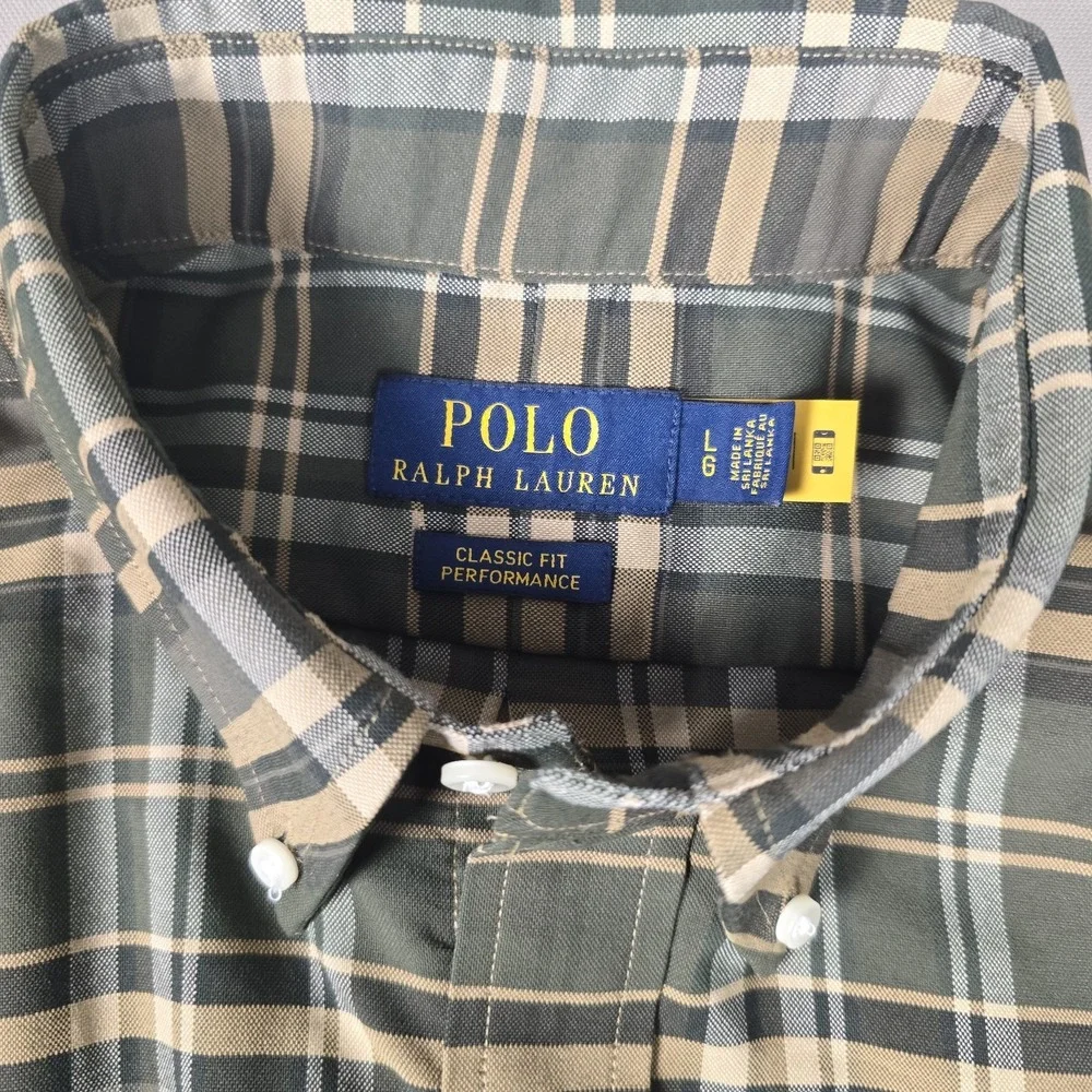 Polo Ralph Lauren Mens Classic Fit Performance Long Sleeve Oxford Green Plaid